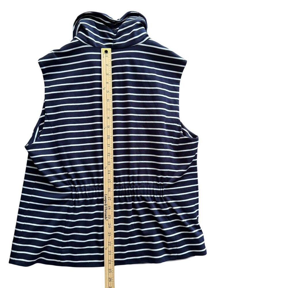 Coldwater Creek Navy White Striped Sleeveless Zip-Up Vest High Collar Cinched XL - Picture 9 of 10
